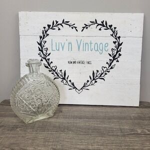 Vintage Clear Glass Decanter with Stopper Diamond Star Cut Pattern Liquor Bottle